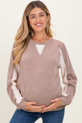 Mocha Textured Rib Colorblock Maternity Pullover