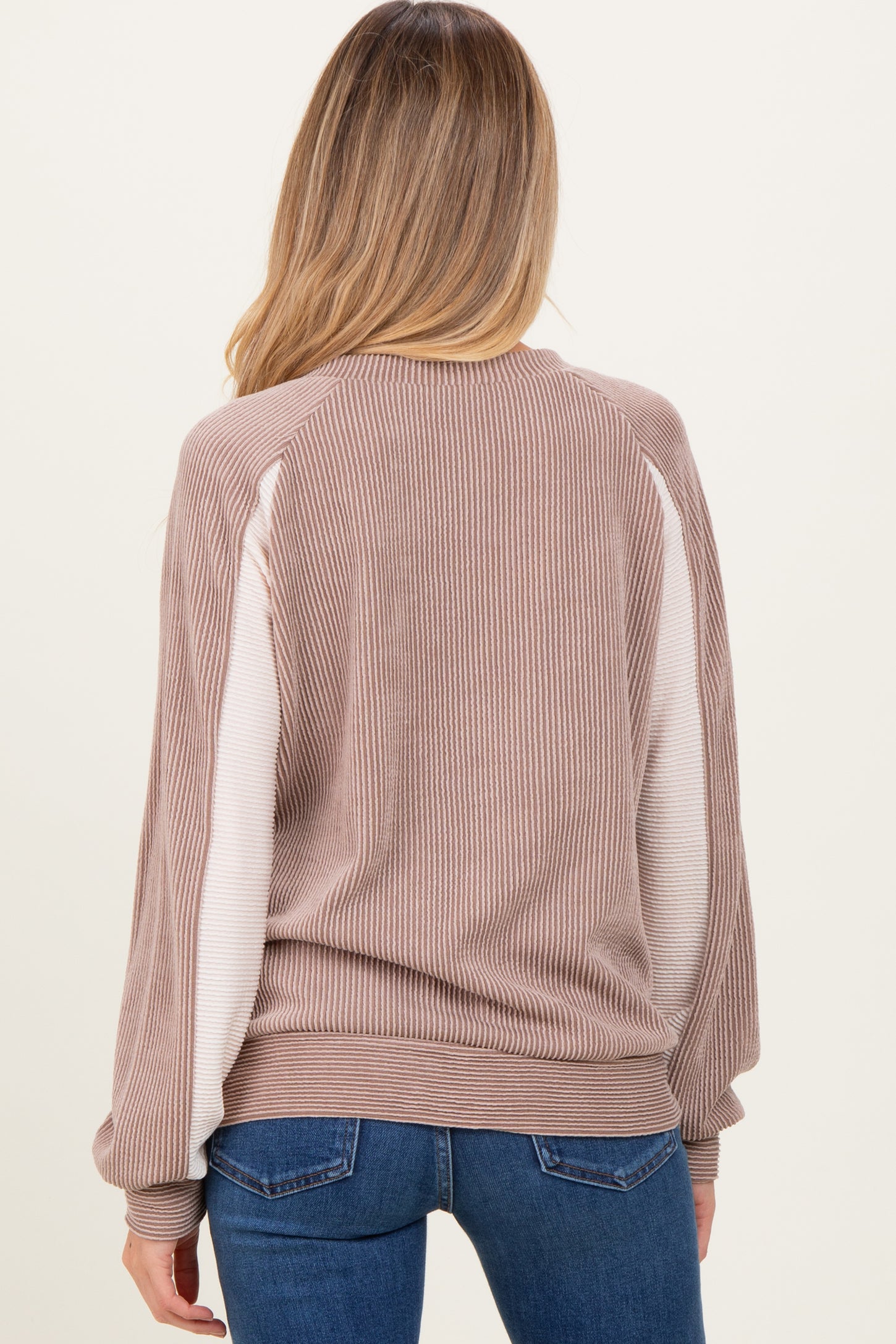 Mocha Textured Rib Colorblock Maternity Pullover