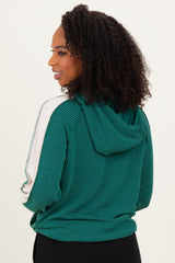 Forest Green Textured Rib Colorblock Hoodie