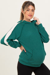 Forest Green Textured Rib Colorblock Maternity Hoodie