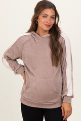 Mocha Textured Rib Colorblock Maternity Hoodie