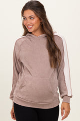 Mocha Textured Rib Colorblock Maternity Hoodie