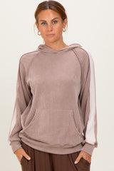 Mocha Textured Rib Colorblock Maternity Hoodie