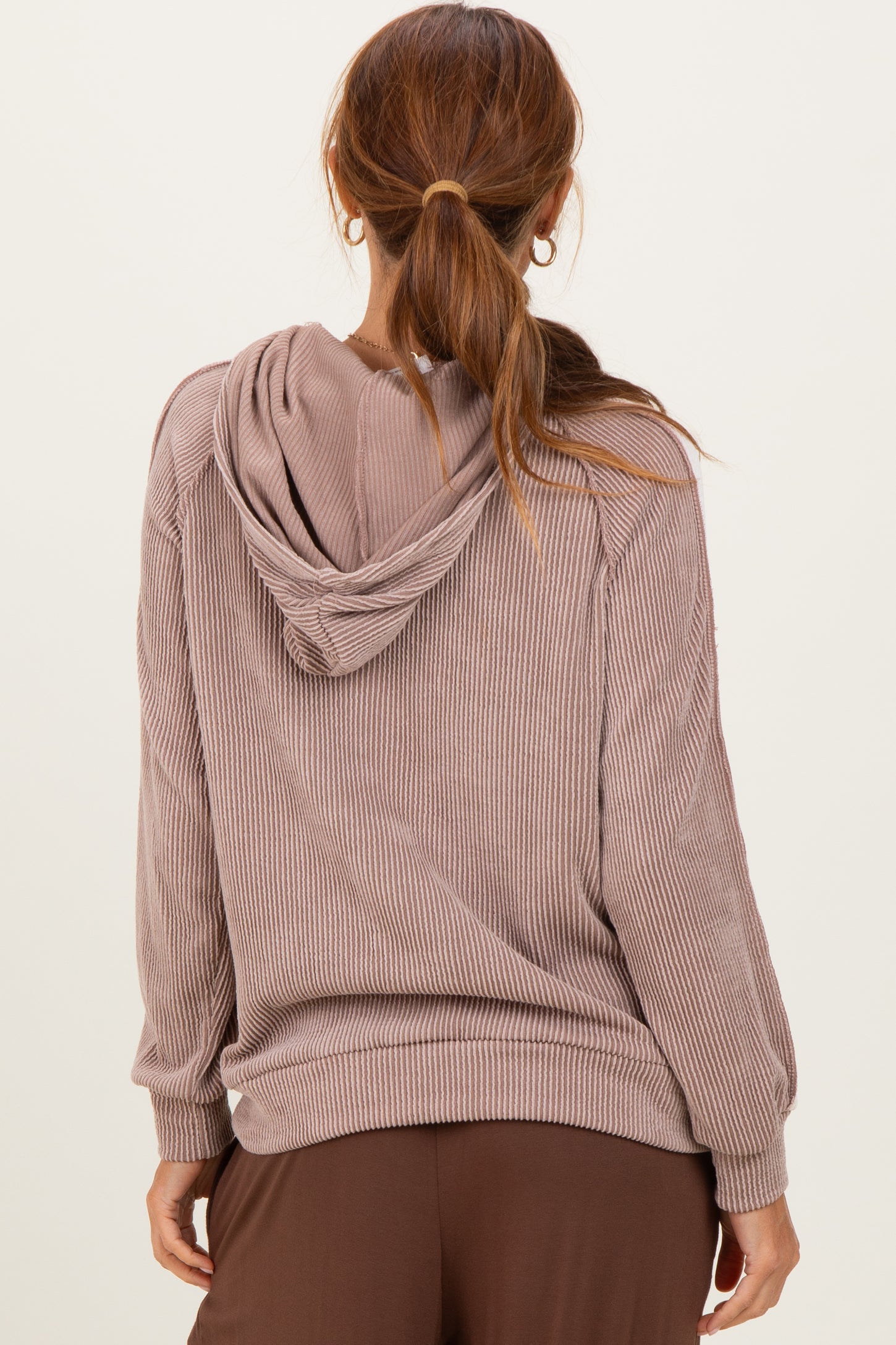 Mocha Textured Rib Colorblock Hoodie