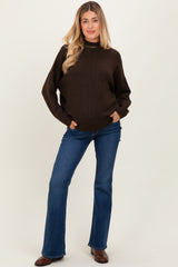 Brown Front Seam Mock Neck Maternity Sweater