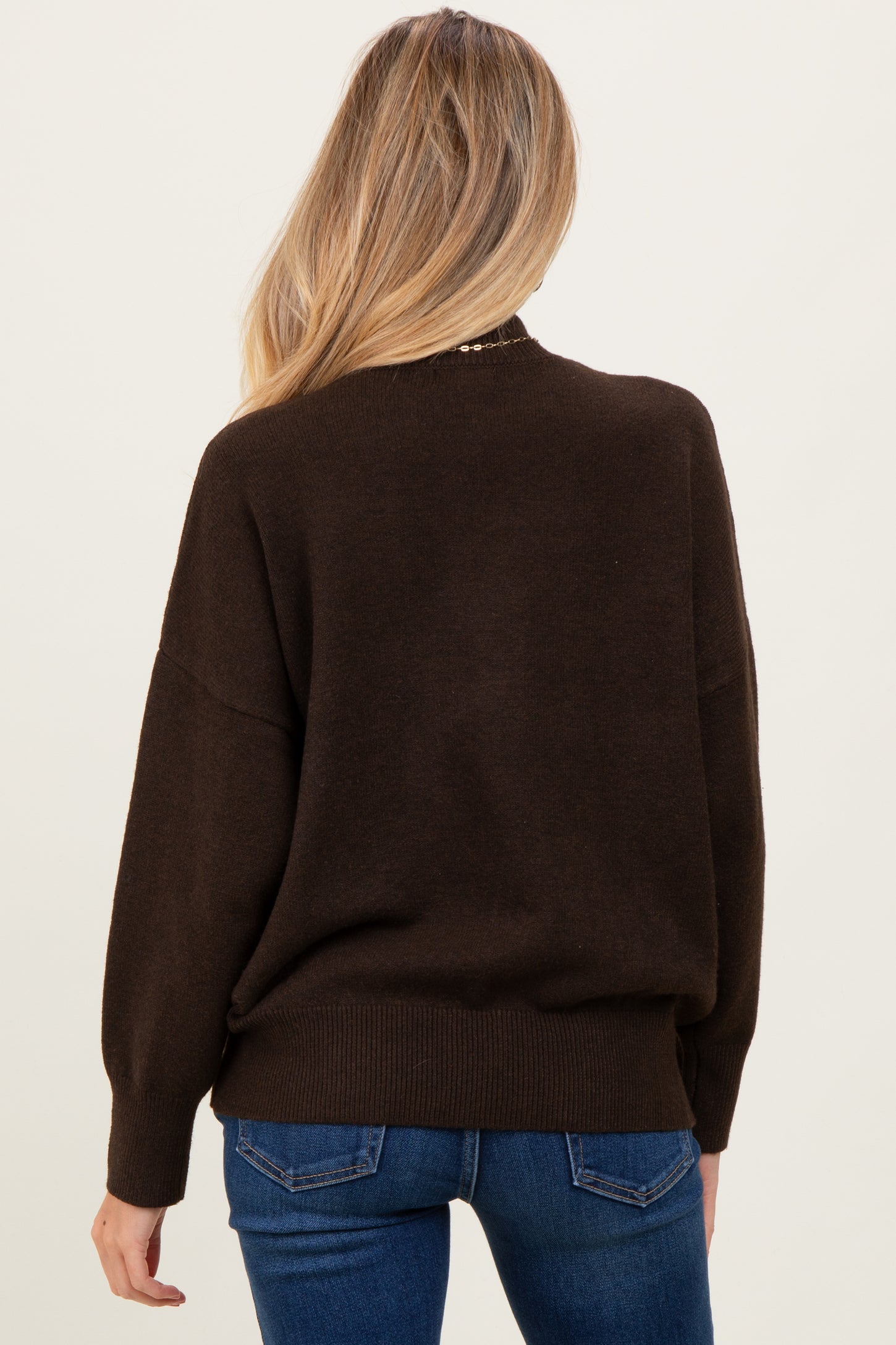Brown Front Seam Mock Neck Maternity Sweater