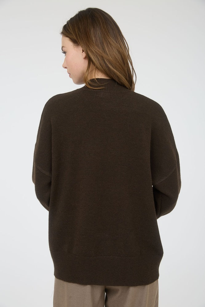 Brown Front Seam Mock Neck Sweater