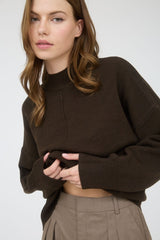 Brown Front Seam Mock Neck Sweater