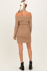 Mocha Off The Shoulder Knit Sweater Maternity Mini Dress