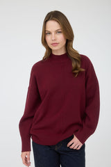 Burgundy Front Seam Mock Neck Sweater