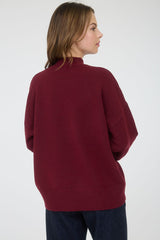 Burgundy Front Seam Mock Neck Sweater