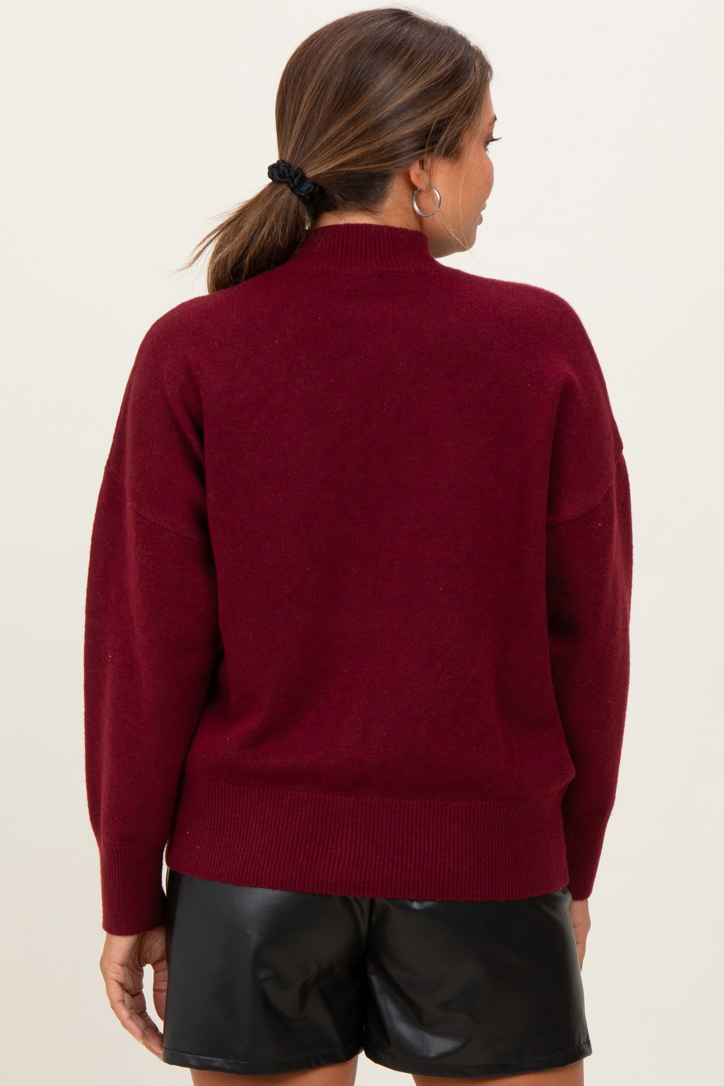 Burgundy Front Seam Mock Neck Maternity Sweater – PinkBlush