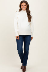 Cream Front Seam Mock Neck Maternity Sweater