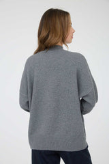 Grey Front Seam Mock Neck Sweater