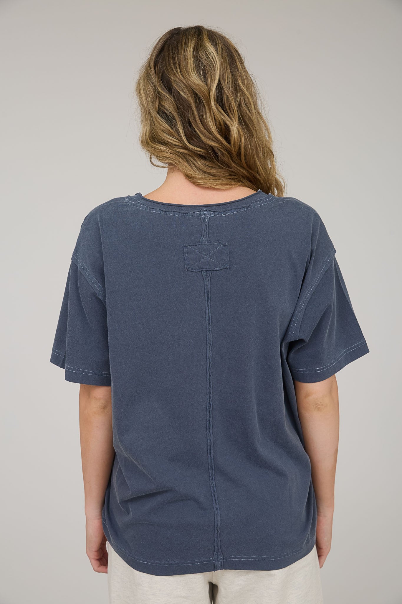 Navy Raw Edge V-Neck Short Sleeve T-Shirt