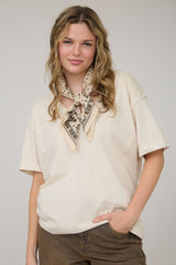 Cream Raw Edge V-Neck Short Sleeve Maternity T-Shirt