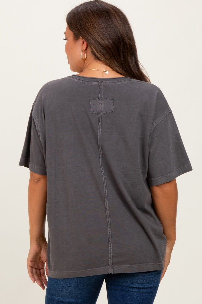 Charcoal Raw Edge V-Neck Short Sleeve Maternity T-Shirt
