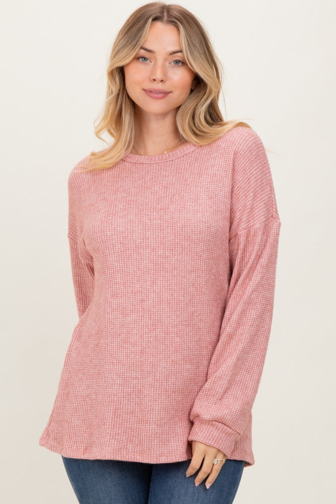 Mauve Puff Sleeve Solid Sweater Top