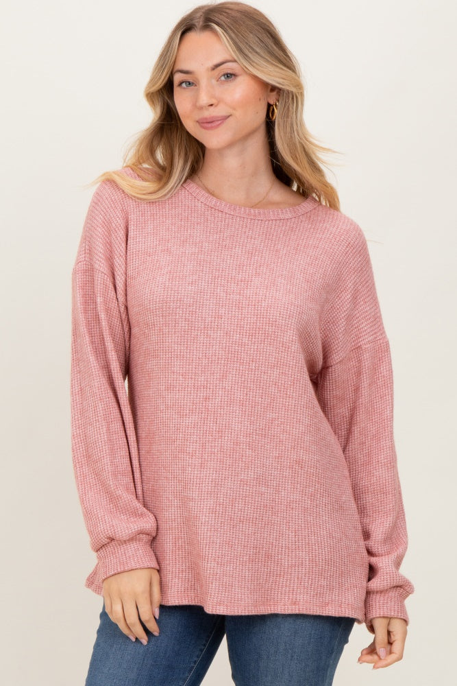 Mauve Puff Sleeve Solid Sweater Top