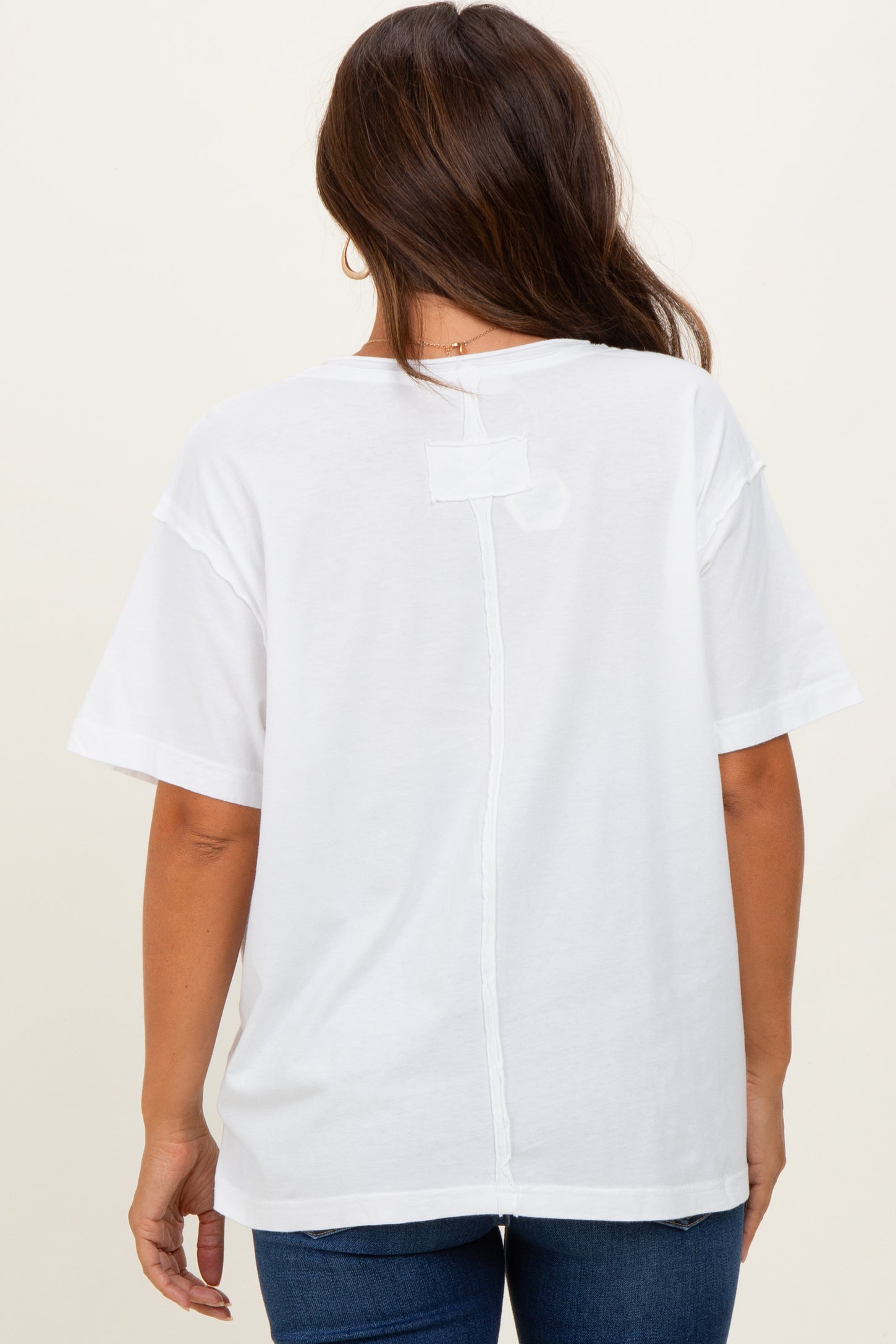 White Raw Edge V-Neck Short Sleeve Maternity T-Shirt