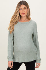 Sage Puff Sleeve Solid Maternity Sweater Top