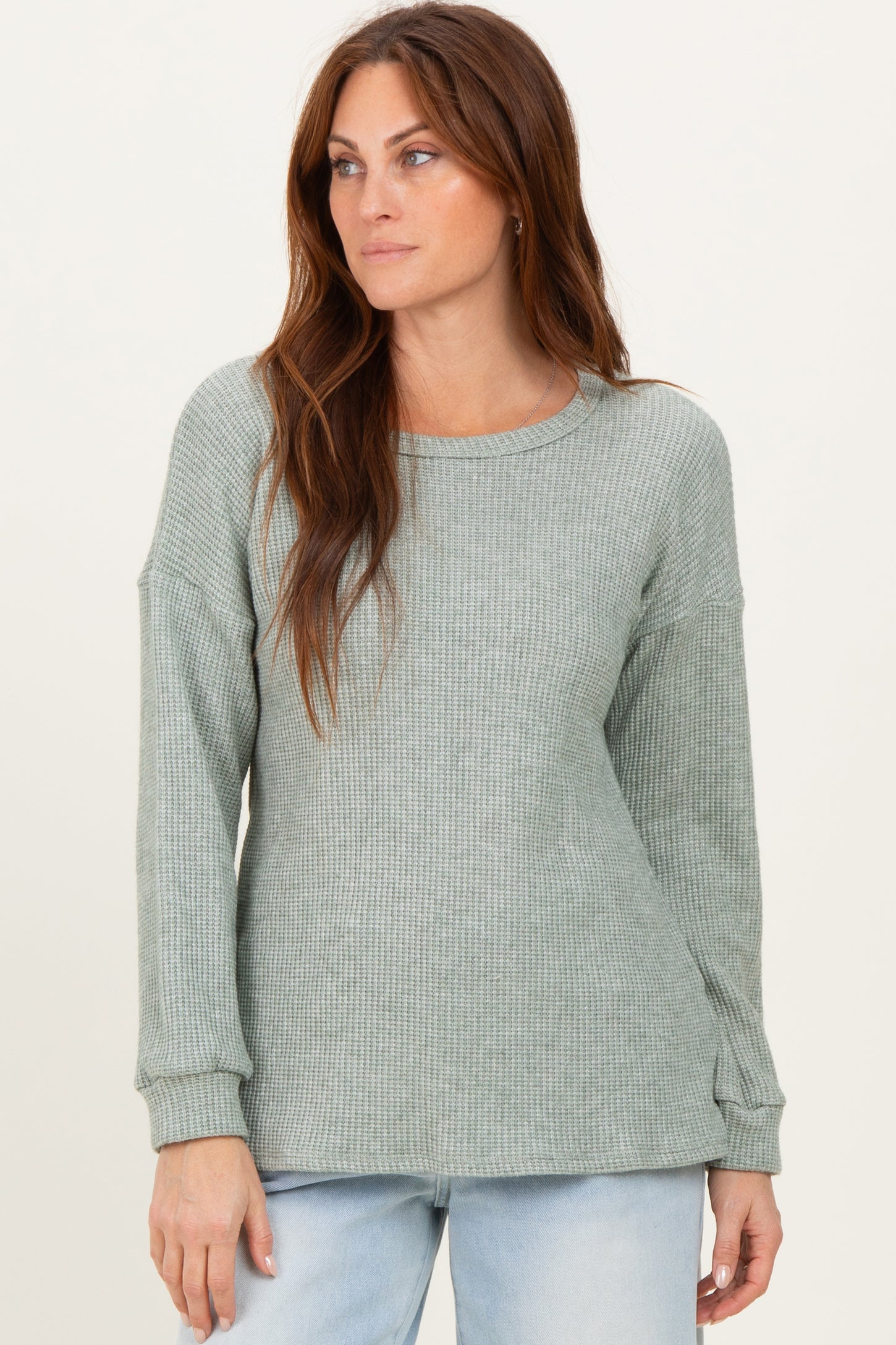 Sage Puff Sleeve Solid Maternity Sweater Top