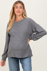Charcoal Puff Sleeve Solid Maternity Sweater Top