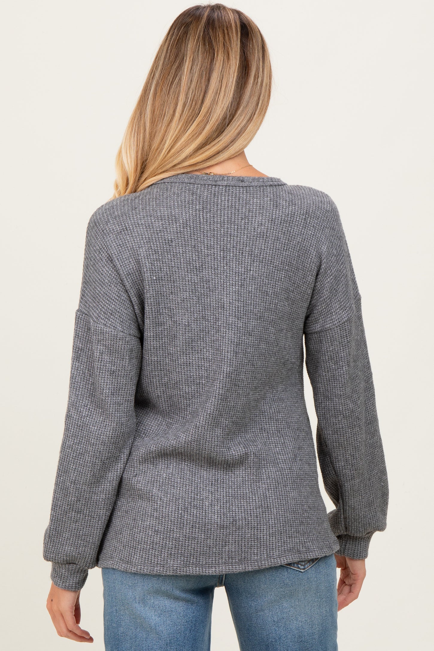 Charcoal Puff Sleeve Solid Maternity Sweater Top