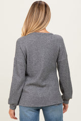 Charcoal Puff Sleeve Solid Maternity Sweater Top