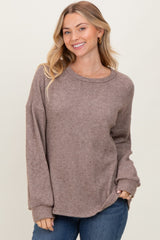Mocha Puff Sleeve Solid Sweater Top