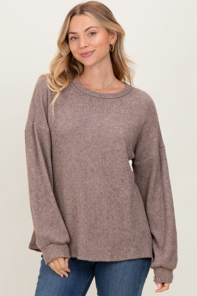 Mocha Puff Sleeve Solid Sweater Top