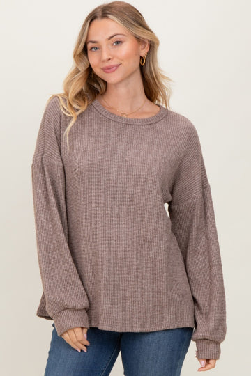 Mocha Puff Sleeve Solid Sweater Top