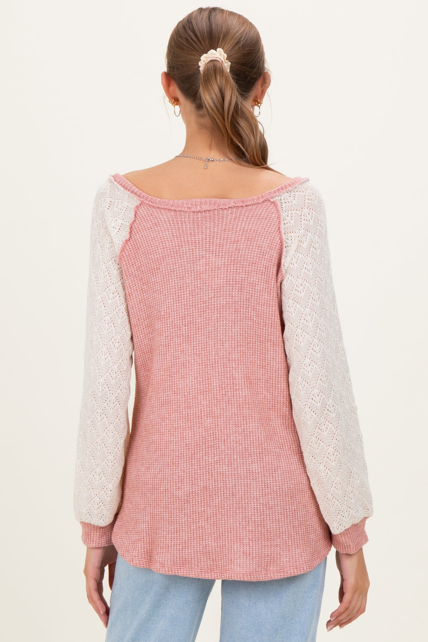 Mauve Puff Sleeve Solid Color Block Maternity Top