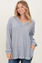 Heather Gray Long Puff Sleeve Solid Oversized Top