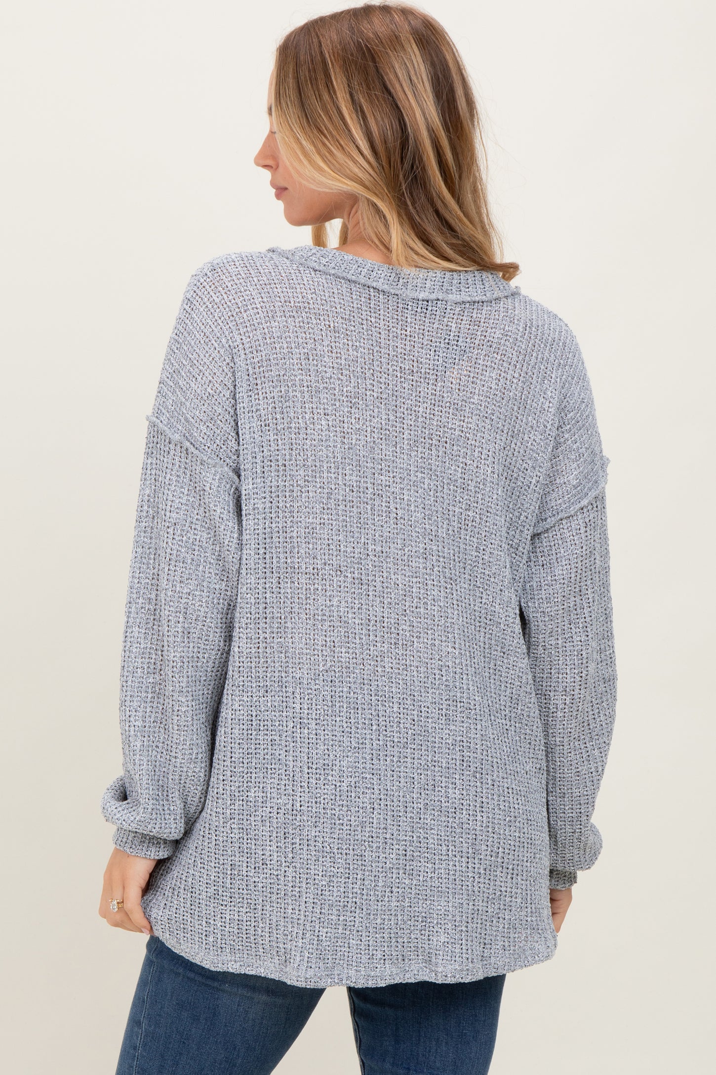 Heather Gray Long Puff Sleeve Solid Oversized Top