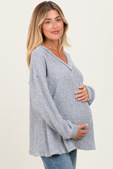 Heather Gray Long Puff Sleeve Solid Oversized Maternity Top