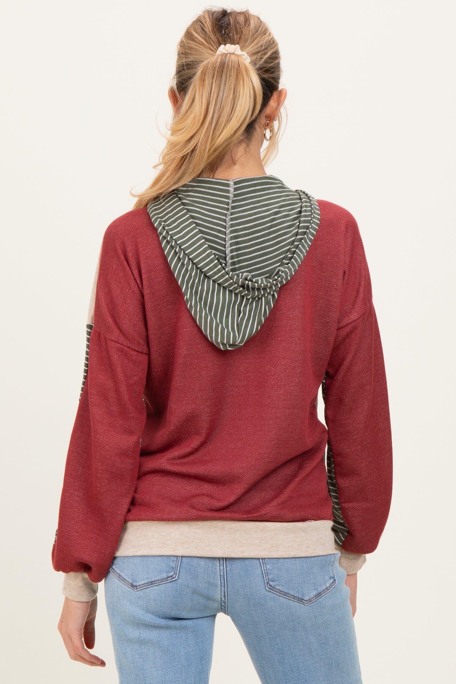 Rust Colorblock Stripe Maternity Pullover Hoodie