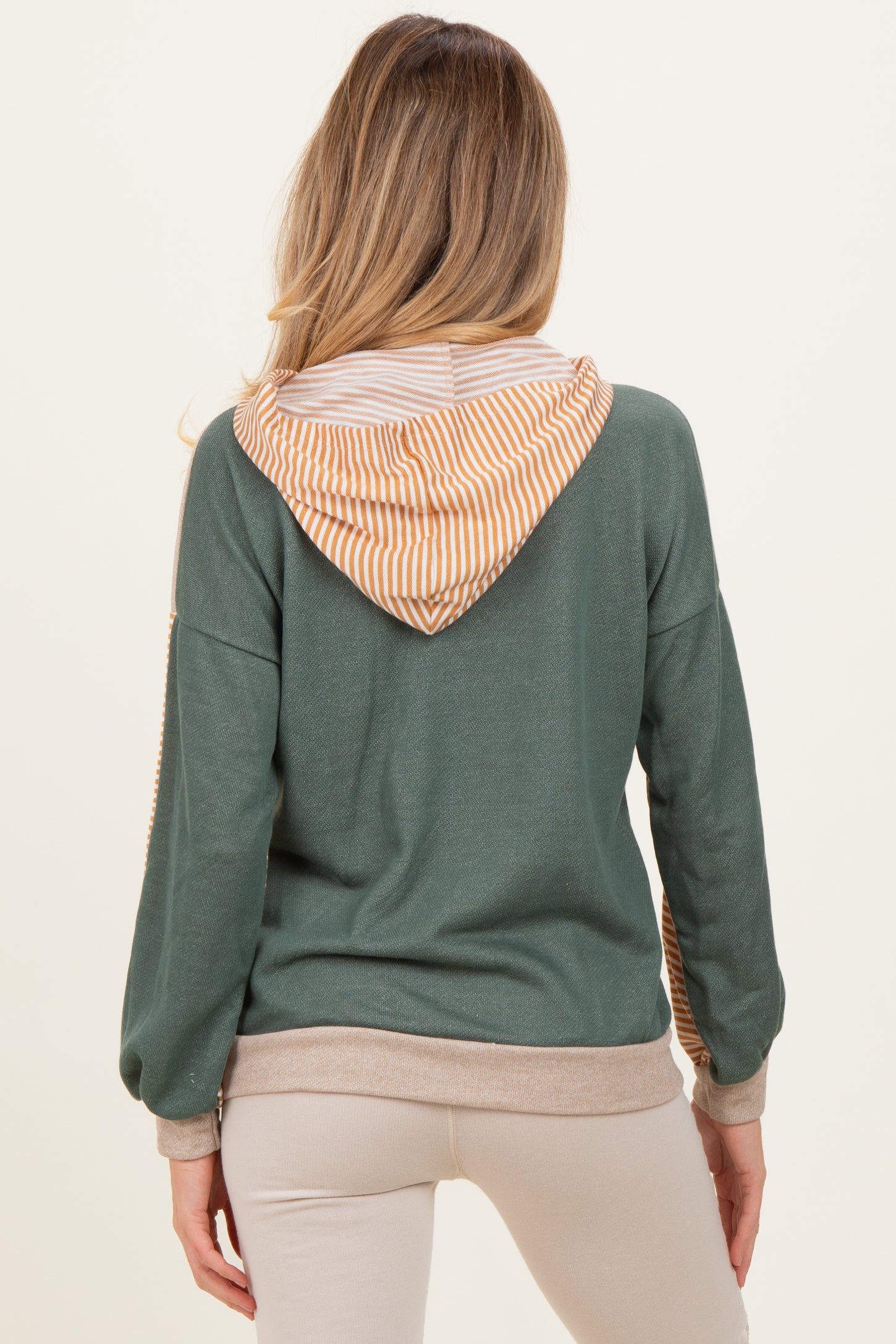 Light Olive Colorblock Stripe Maternity Pullover Hoodie