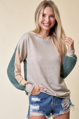 Light Olive Colorblock Stripe Maternity Pullover Hoodie