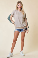 Light Olive Colorblock Stripe Pullover Hoodie