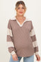 Mocha Long Sleeve Collar Solid Contrast Maternity Top