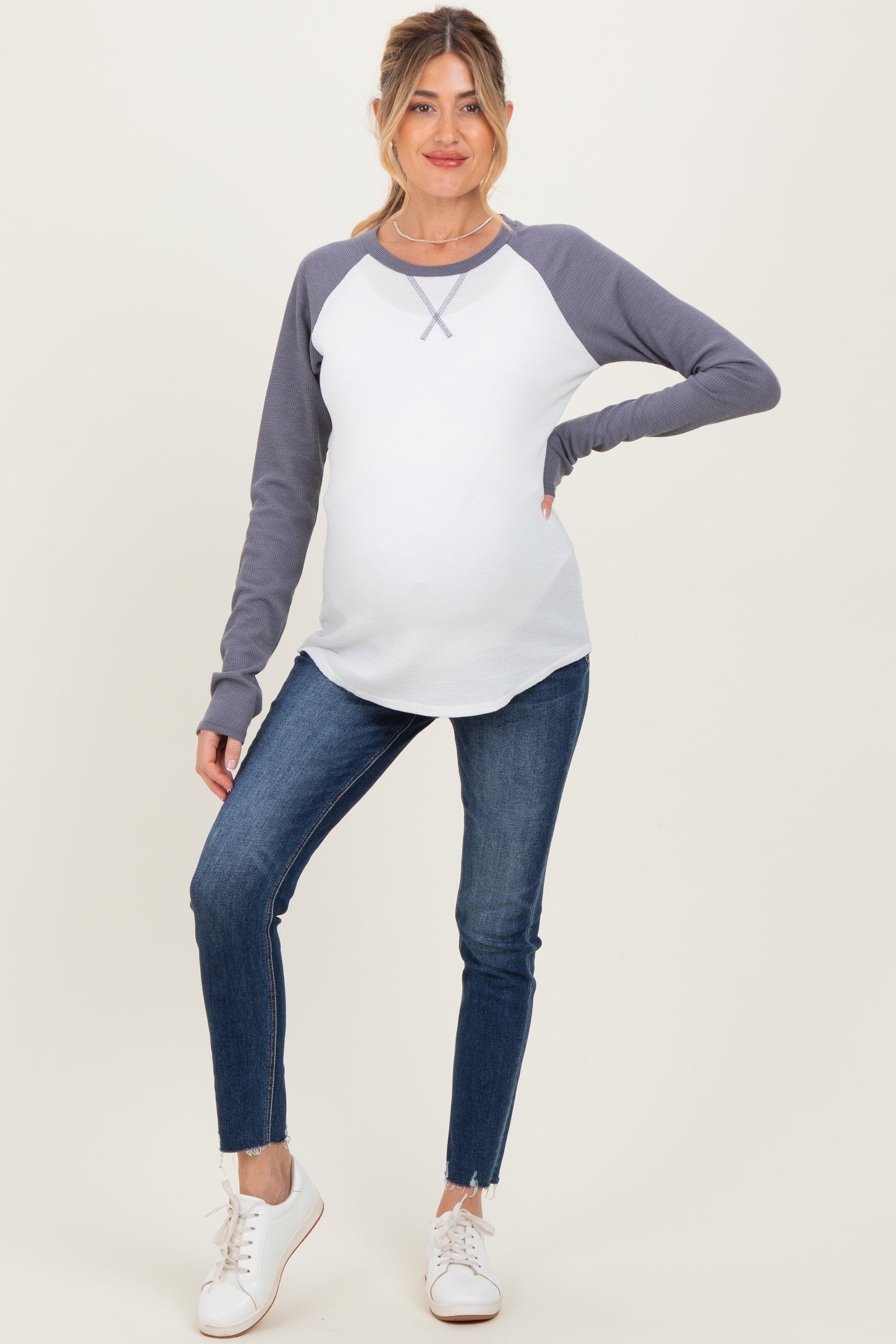 Navy Raglan Long Sleeve Maternity T-Shirt