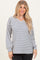 Cream/Navy Long Puff Sleeve V-Neck Striped Top