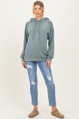 Olive Long Sleeve Brushed Urban Rib Maternity Hoodie Top