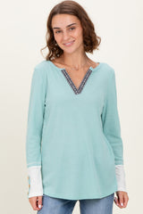 Mint Green Waffle Knit Colorblock Maternity Long Sleeve Top