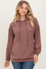 Brown Long Sleeve Brushed Urban Rib Hoodie Top