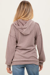 Mocha Long Sleeve Brushed Urban Rib Maternity Hoodie Top