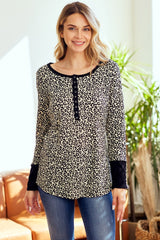 Cream Animal Print Henley Top
