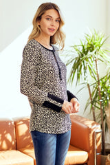 Cream Animal Print Henley Top