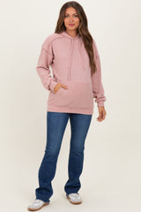 Pink Long Sleeve Brushed Urban Rib Maternity Hoodie Top